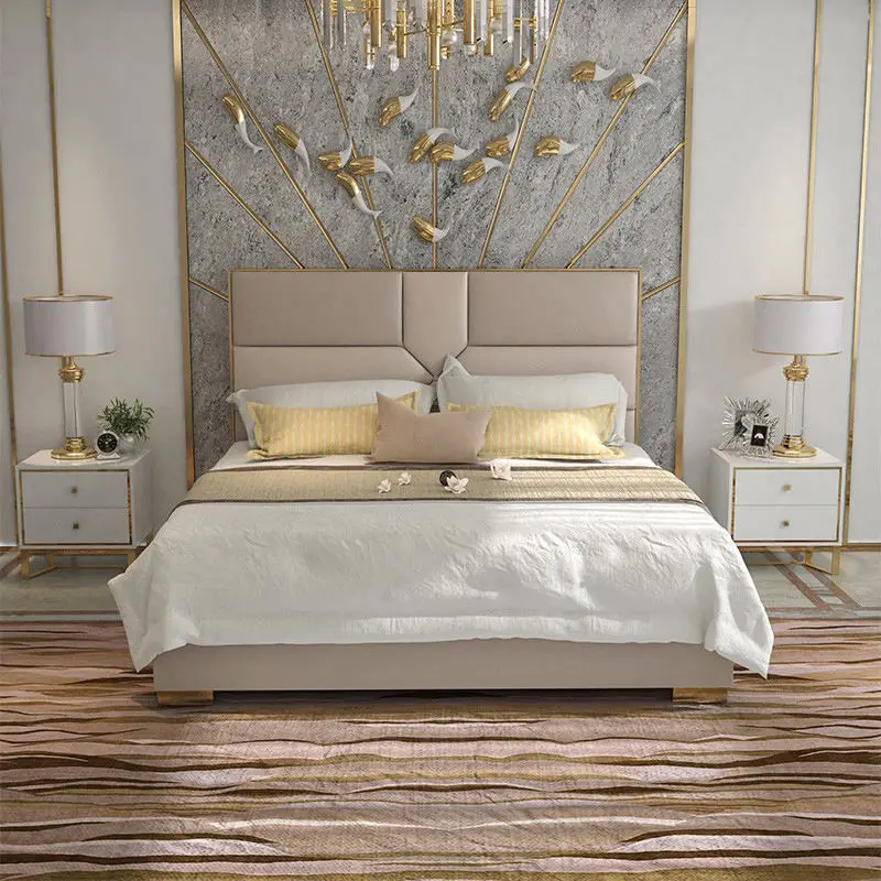 Modern Headboard High Quality Wholesale Luxury Wood Storage Bed Set Room Furniture king Size Hotel Bed Double Bed Nailhead Trim — image 3