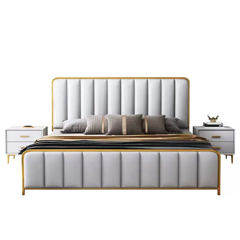 Auxford Newest Luxury Modern Design Bedroom Furniture Set King/Queen Size Bed Leather/Fabric Cover Thickened Steel Solid — view 1