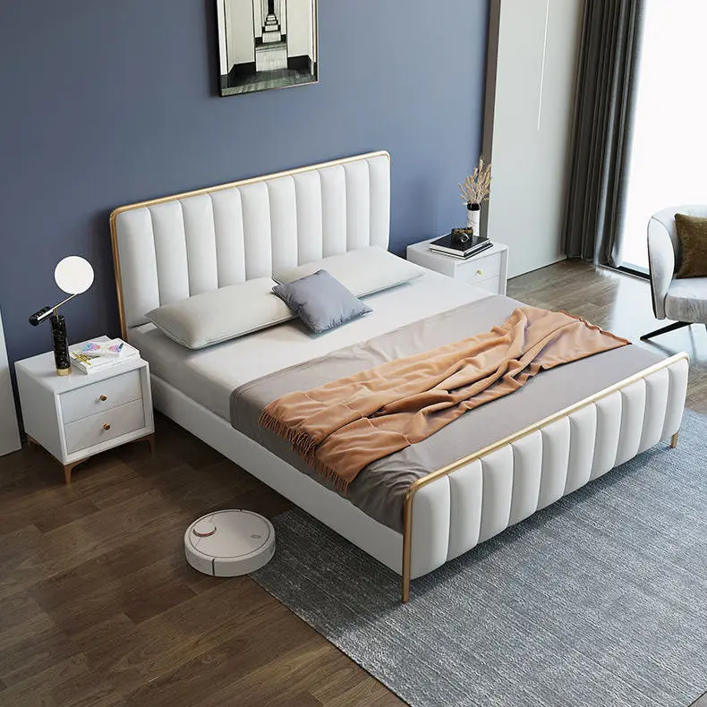 Auxford Newest Luxury Modern Design Bedroom Furniture Set King/Queen Size Bed Leather/Fabric Cover Thickened Steel Solid Wood — image 3