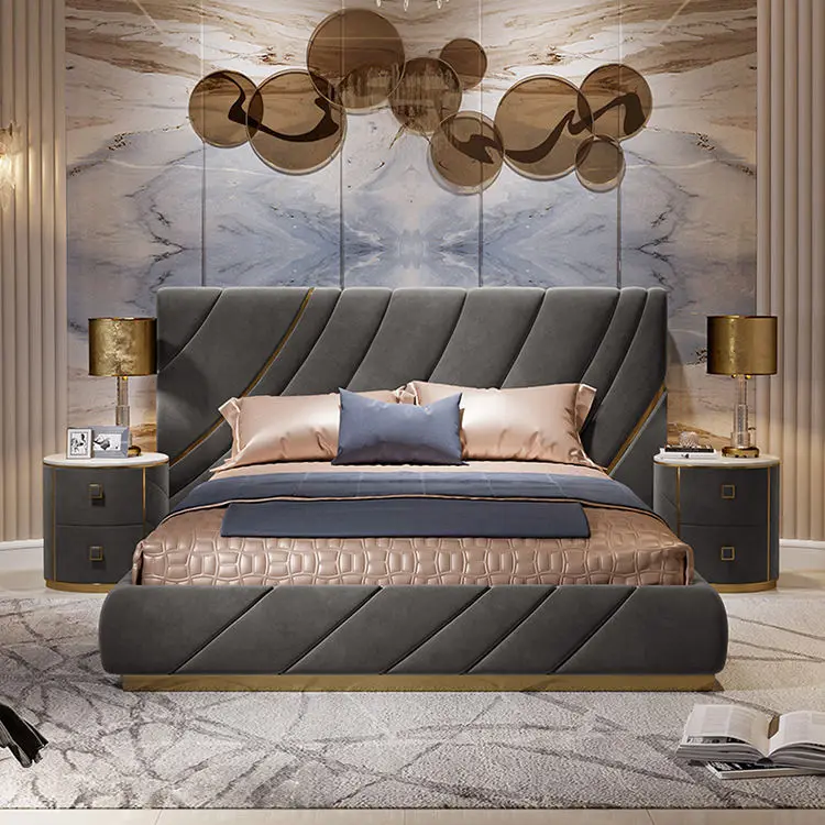 Italian Luxury Bedroom Set Furniture King Size Modern Italian Newest Double Bed Designer Furniture Set Leather Luxury Bed — image 4