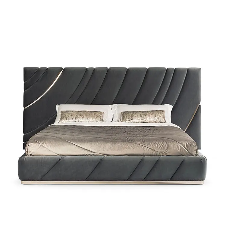 Luxury Bedroom Furniture Set Italian Customized Leather Big Headboard Up-holstered Bed Frame Modern king Size Bed — image 7