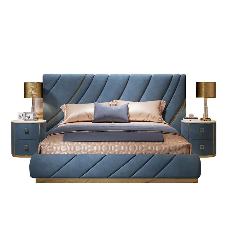 Italian Luxury Bedroom Set Furniture King Size Modern Italian Newest Double Bed Designer Furniture Set Leather Luxury Bed — image 6