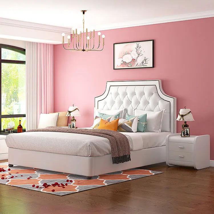 Modern Girl and Boy Leather Bed Solid Wood Children Bed Frame Bedroom Furniture Set Design for Kids — view 1