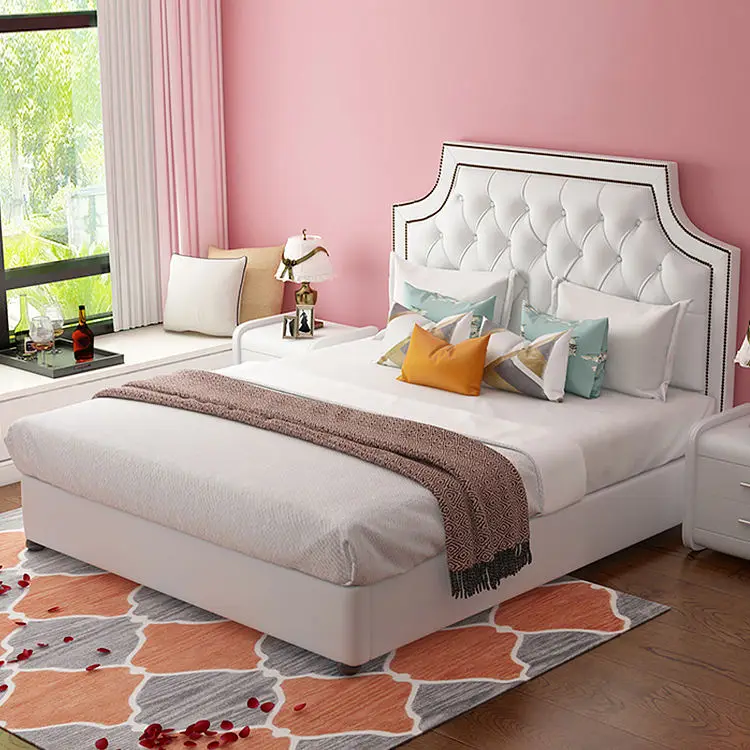 Modern Girl and Boy Leather Bed Solid Wood Children Bed Frame Bedroom Furniture Set Design for Kids — image 2