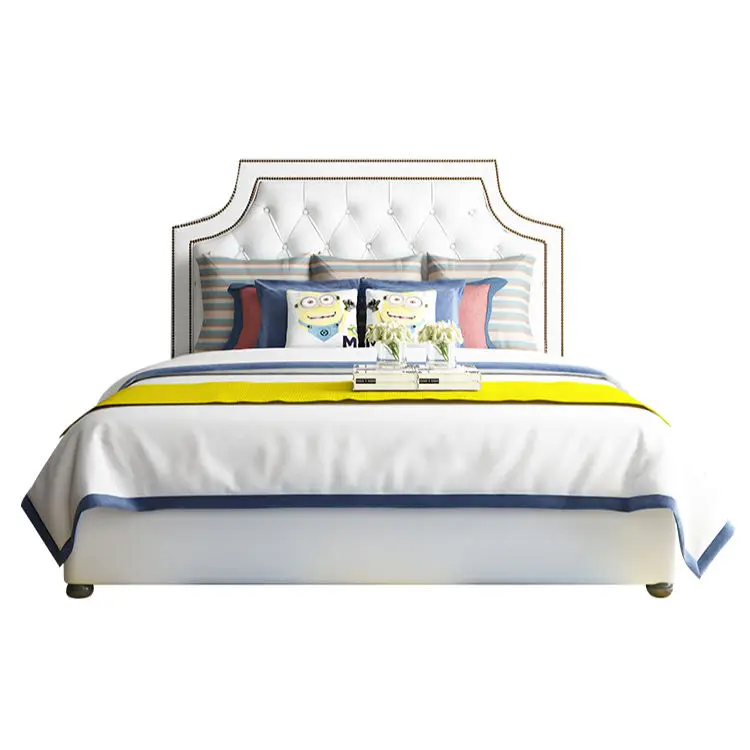Modern Girl and Boy Leather Bed Solid Wood Children Bed Frame Bedroom Furniture Set Design for Kids — image 5