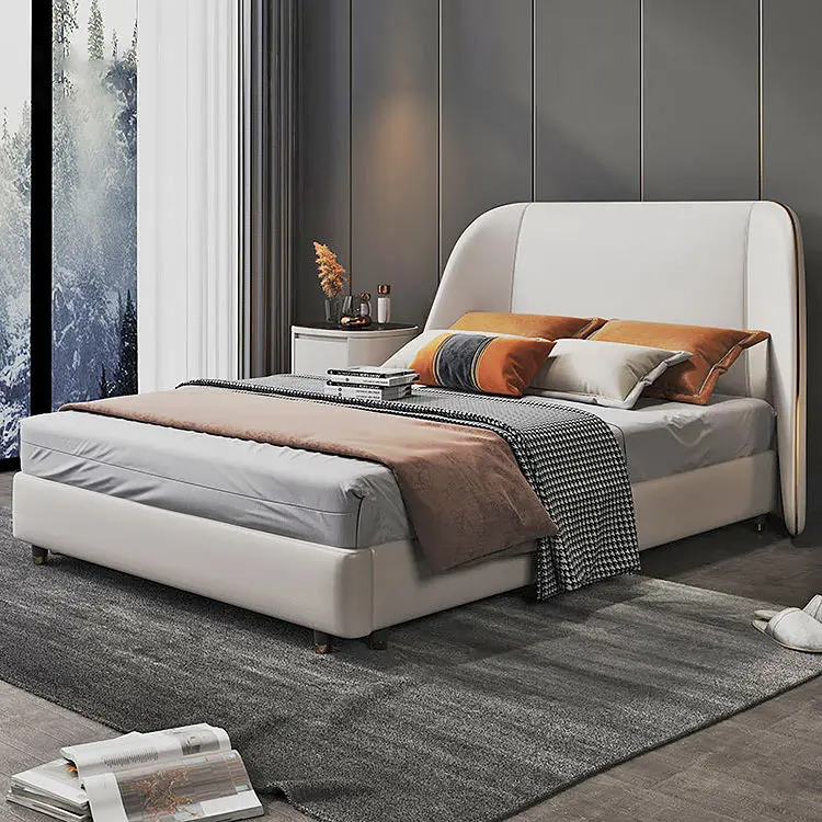 Minimalist Italian Luxury king Size Bed Leather Master Bedroom Modern Hotel Apartment Bedroom Set Upholstered Double Bed — view 1