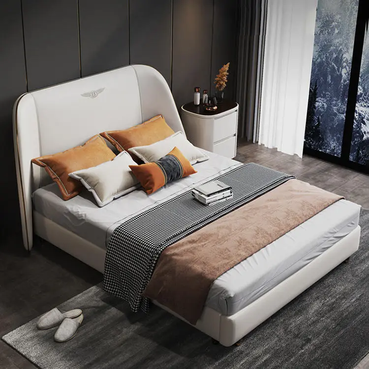 Minimalist Italian Luxury king Size Bed Leather Master Bedroom Modern Hotel Apartment Bedroom Set Upholstered Double Bed — image 2