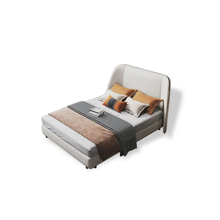 Minimalist Italian Luxury king Size Bed Leather Master Bedroom Modern Hotel Apartment Bedroom Set Upholstered Double Bed — image 3