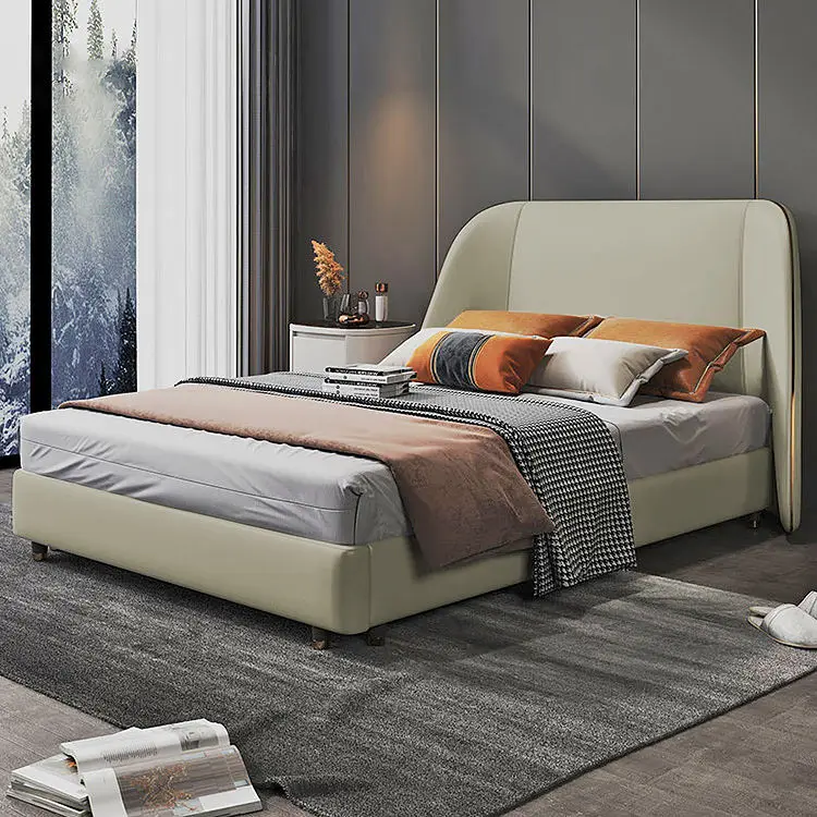 Minimalist Italian Luxury king Size Bed Leather Master Bedroom Modern Hotel Apartment Bedroom Set Upholstered Double Bed — image 4