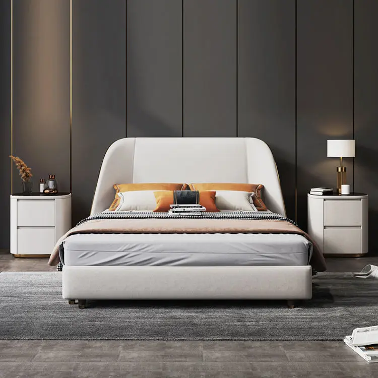 Minimalist Italian Luxury king Size Bed Leather Master Bedroom Modern Hotel Apartment Bedroom Set Upholstered Double Bed — image 5