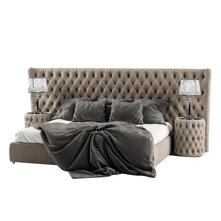 Hotel Home Bedroom Furniture Modern Italian Luxury king Size Bed Fabric Full Size Solid Wood Bed Frame Bedroom Set — image 4