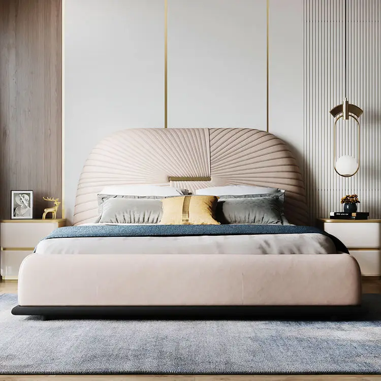 Modern Bedroom Light Luxury Upholstered Double Bed Master Bedroom Leather Wood Queen king Size Bed Hotel Bedroom Set — view 1