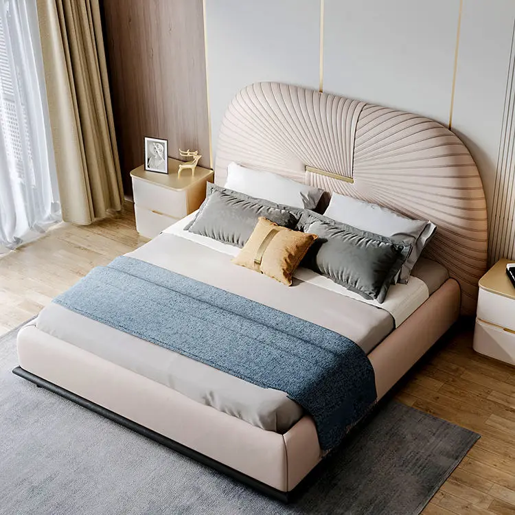 Modern Bedroom Light Luxury Upholstered Double Bed Master Bedroom Leather Wood Queen king Size Bed Hotel Bedroom Set — image 3