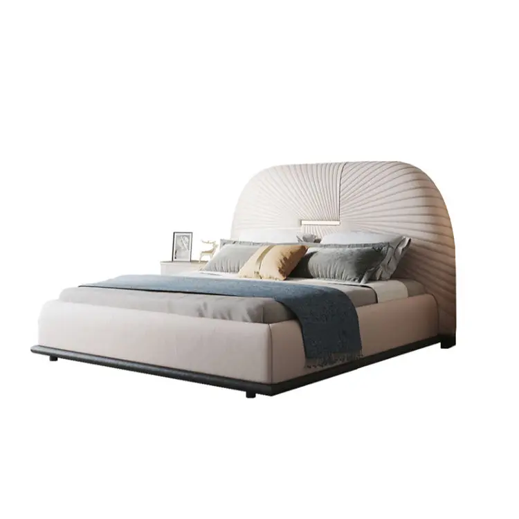 Modern Bedroom Light Luxury Upholstered Double Bed Master Bedroom Leather Wood Queen king Size Bed Hotel Bedroom Set — image 4