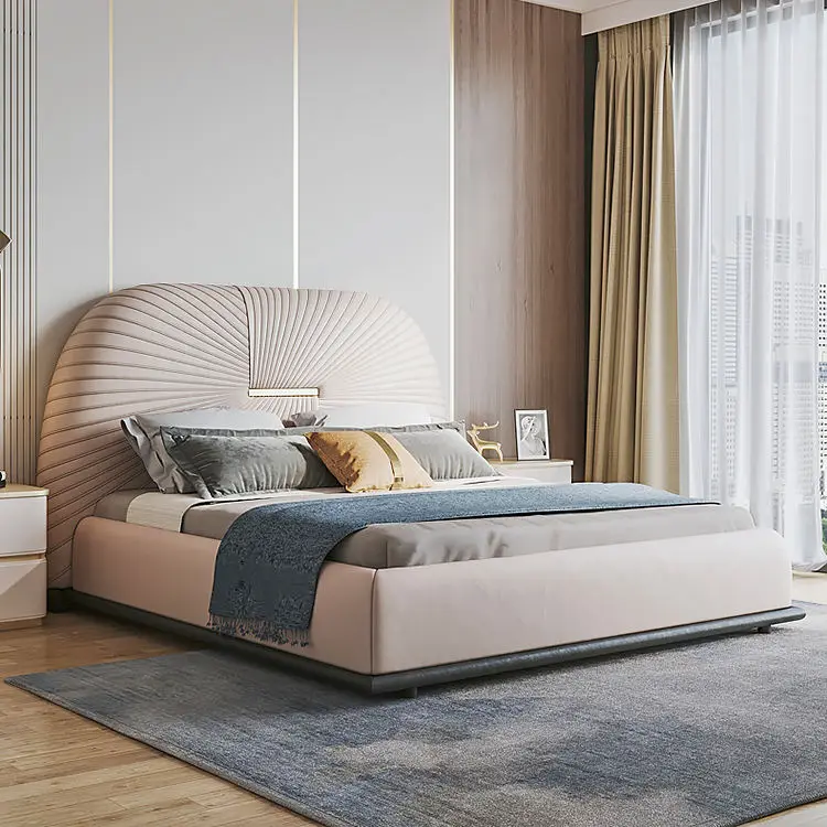 Modern Bedroom Light Luxury Upholstered Double Bed Master Bedroom Leather Wood Queen king Size Bed Hotel Bedroom Set — image 5