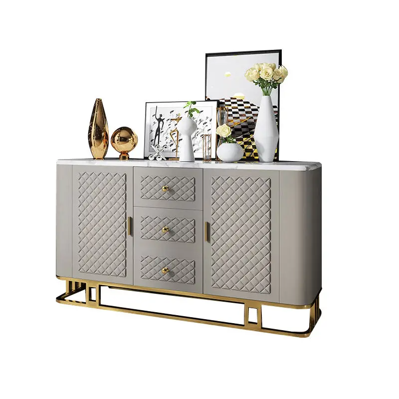 Customizable Modern Sideboard Cabinet Leather and Marble Display Cabinets Dining Room Furniture — view 1