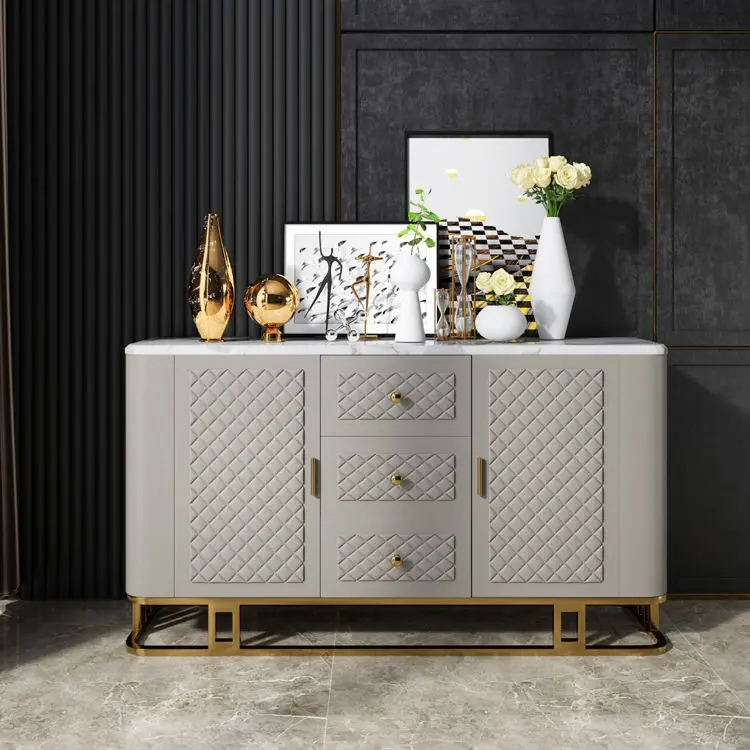 Customizable Modern Sideboard Cabinet Leather and Marble Display Cabinets Dining Room Furniture — image 3
