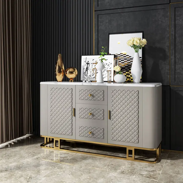 Customizable Modern Sideboard Cabinet Leather and Marble Display Cabinets Dining Room Furniture — image 4