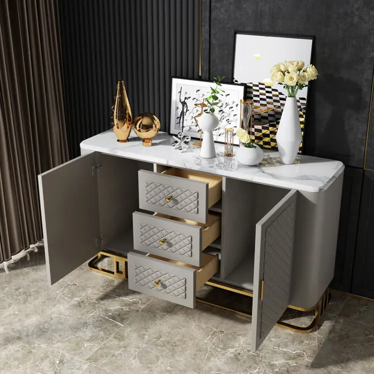 Customizable Modern Sideboard Cabinet Leather and Marble Display Cabinets Dining Room Furniture — image 5