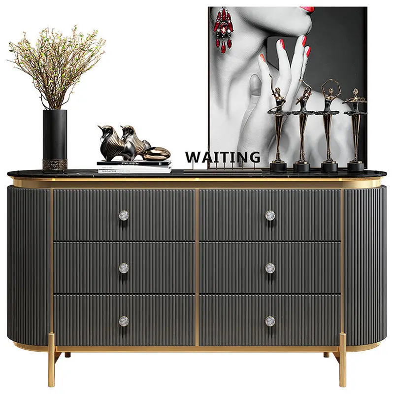 Luxury Design Dark Grey Wood Sideboards Buffet Cabinets Golden Modern Living Room Console Table — view 1