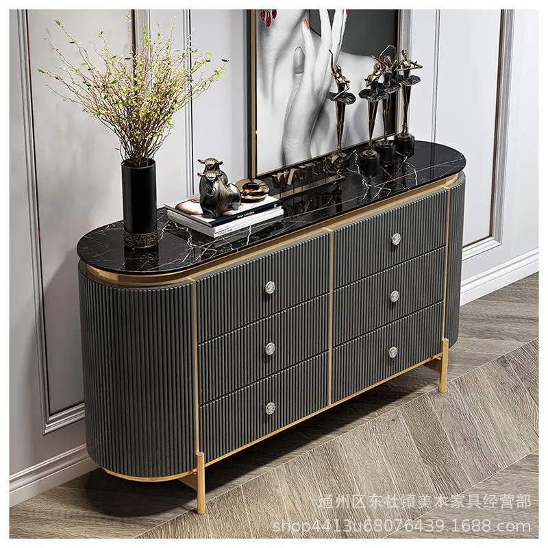 Luxury Design Dark Grey Wood Sideboards Buffet Cabinets Golden Modern Living Room Console Table — image 3