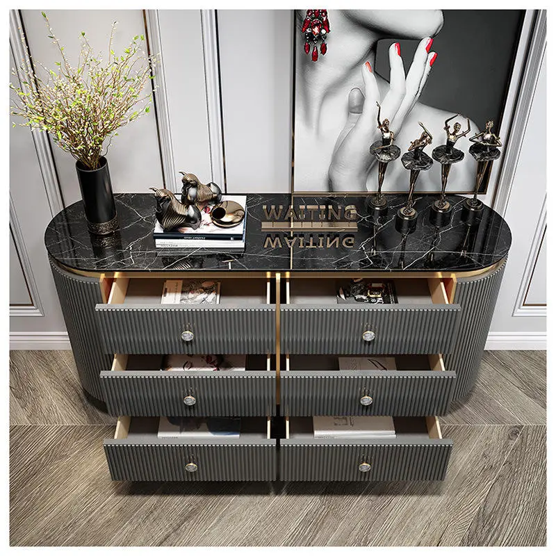 Luxury Design Dark Grey Wood Sideboards Buffet Cabinets Golden Modern Living Room Console Table — image 4