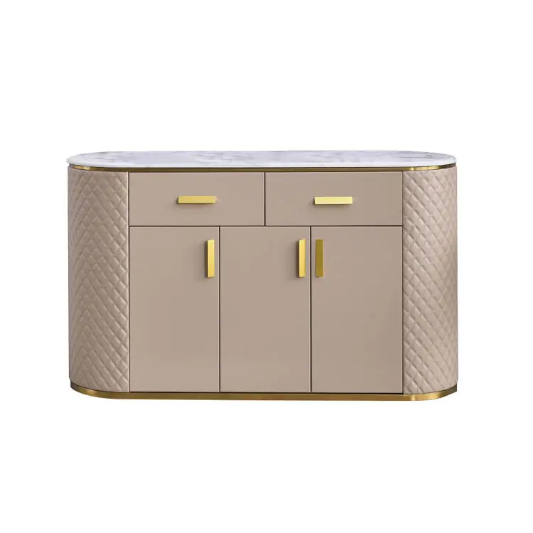 Leather and Stainless Steel Modern Luxury Sideboards Buffet Cabinets Dining Room Furniture for Restaurant — view 1