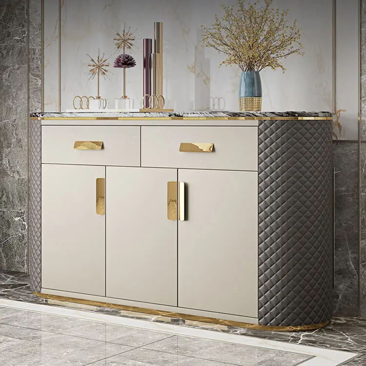 Leather and Stainless Steel Modern Luxury Sideboards Buffet Cabinets Dining Room Furniture for Restaurant — image 3