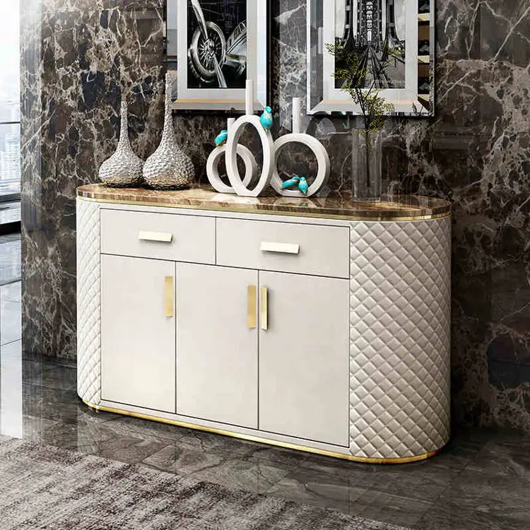 Leather and Stainless Steel Modern Luxury Sideboards Buffet Cabinets Dining Room Furniture for Restaurant — image 4