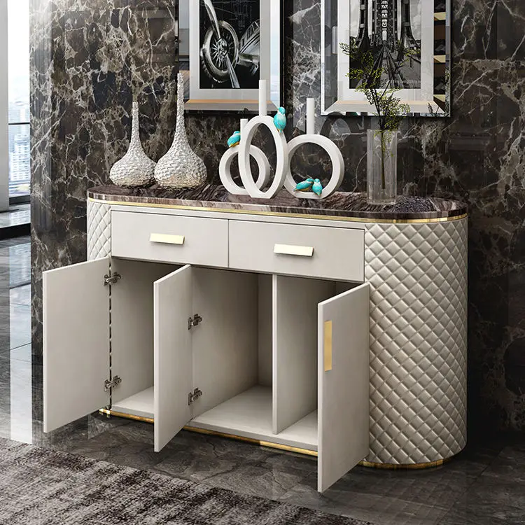 Leather and Stainless Steel Modern Luxury Sideboards Buffet Cabinets Dining Room Furniture for Restaurant — image 5