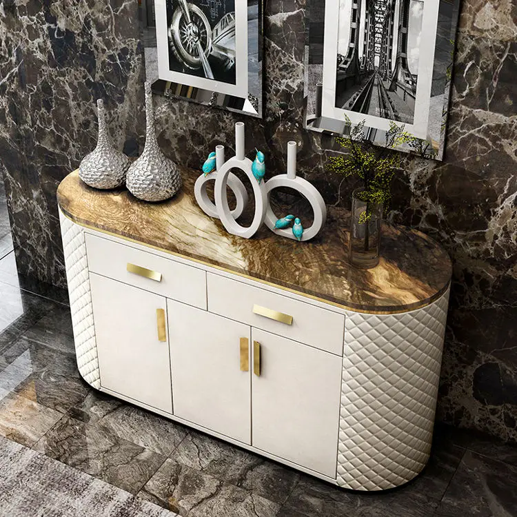 Leather and Stainless Steel Modern Luxury Sideboards Buffet Cabinets Dining Room Furniture for Restaurant — image 6