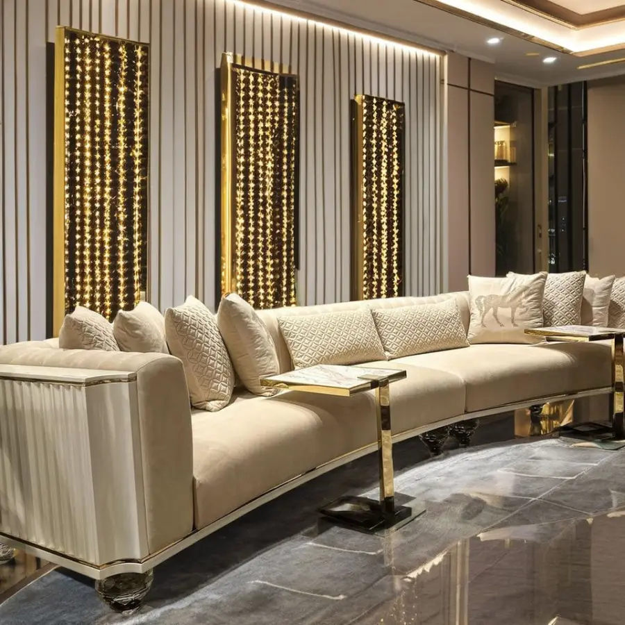 Premium Villa Modern Style Light Luxury Leather/Fabric Sectional Sofa Set with 3-5 Year Warranty-Factory Price — image 3