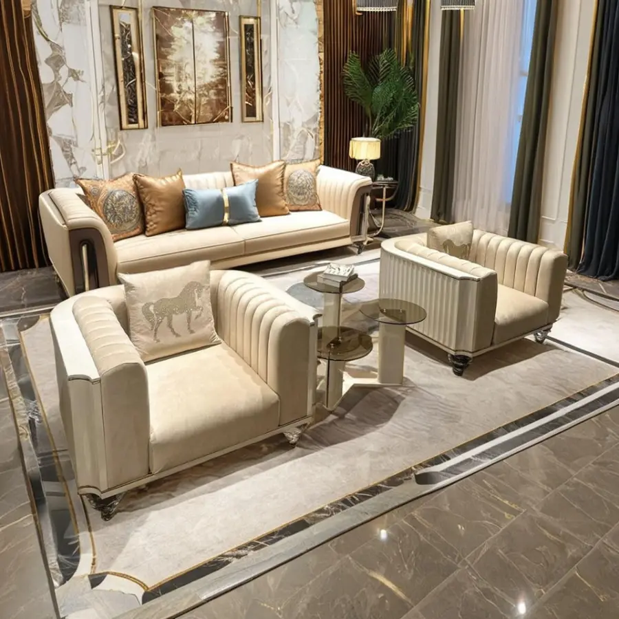 Premium Villa Modern Style Light Luxury Leather/Fabric Sectional Sofa Set with 3-5 Year Warranty-Factory Price — image 4
