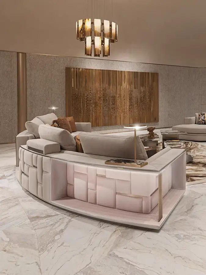 Furnistyle Manufacturer Custom Luxury Italian Designer Half Moon Sofa New Design Home Curved Sofa Set Furniture Luxury Sofa — image 4