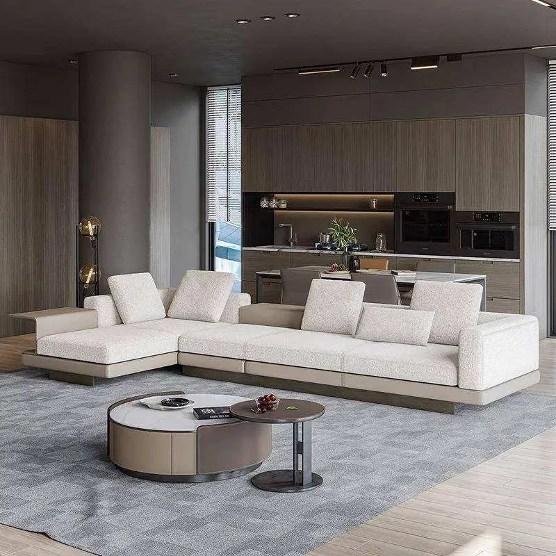 Factory Price Furnistyle 3 Seater L Shape Sofa Live Room Set Modern Luxury Italian Sofa Set Furniture White Couch Sofa — image 5