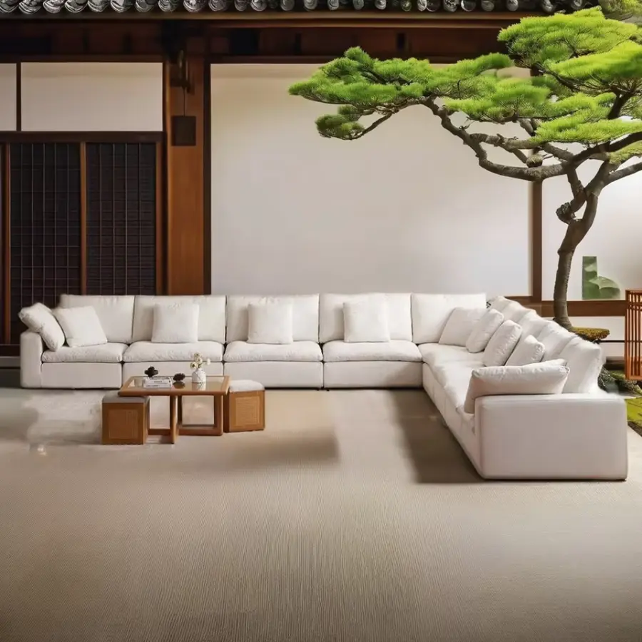 Modern Modular L-Shape Indoor Cloud Corner Sofa Set Home Furniture with Linen Fabric Sponge Filling Wholesale for Villas — view 1