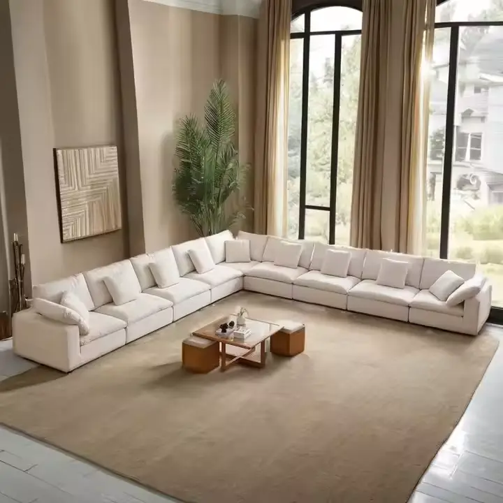 Modern Modular L-Shape Indoor Cloud Corner Sofa Set Home Furniture with Linen Fabric Sponge Filling Wholesale for Villas — image 3