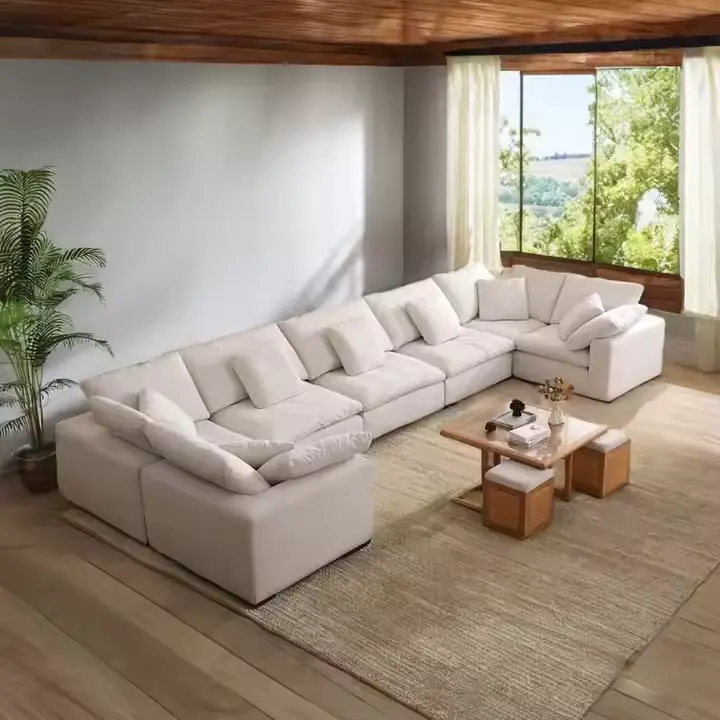 Modern Modular L-Shape Indoor Cloud Corner Sofa Set Home Furniture with Linen Fabric Sponge Filling Wholesale for Villas — image 4