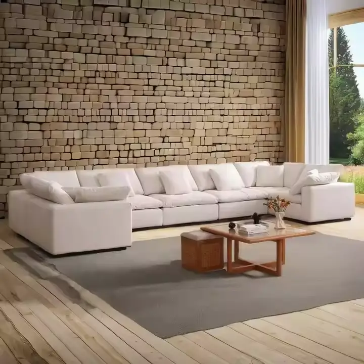 Modern Modular L-Shape Indoor Cloud Corner Sofa Set Home Furniture with Linen Fabric Sponge Filling Wholesale for Villas — image 5