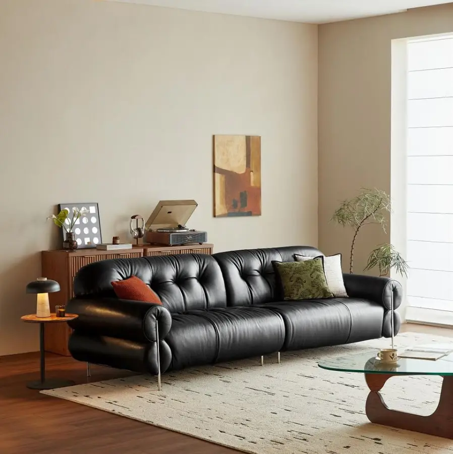 Furnistyle Genius Leather King Sofa Set Full Bull Grain-Studded Genuine Leather Recliner for Living Room with Sponge Fil — view 1