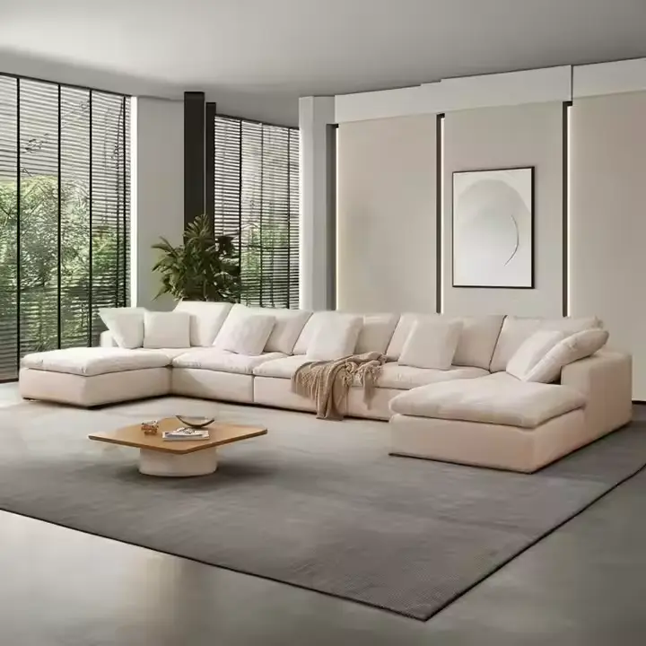Modern Modular L-Shape Indoor Cloud Corner Sofa Set Home Furniture with Linen Fabric Sponge Filling Wholesale for Villas — image 6