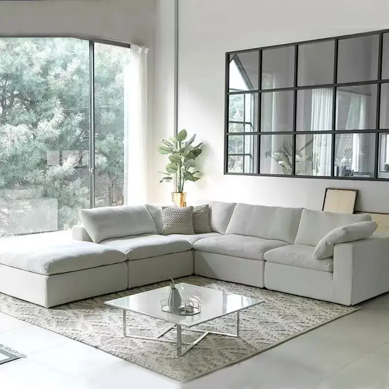 Modern Modular L-Shape Indoor Cloud Corner Sofa Set Home Furniture with Linen Fabric Sponge Filling Wholesale for Villas — image 7
