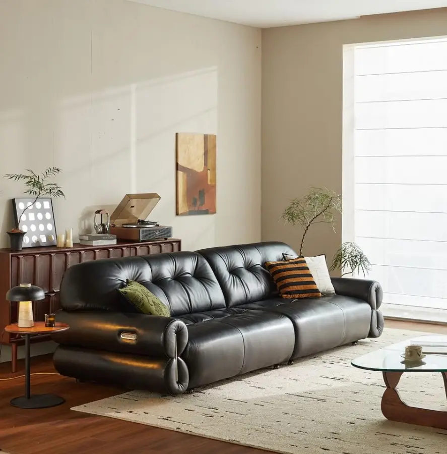 Furnistyle Genius Leather King Sofa Set Full Bull Grain-Studded Genuine Leather Recliner for Living Room with Sponge Filling — image 2