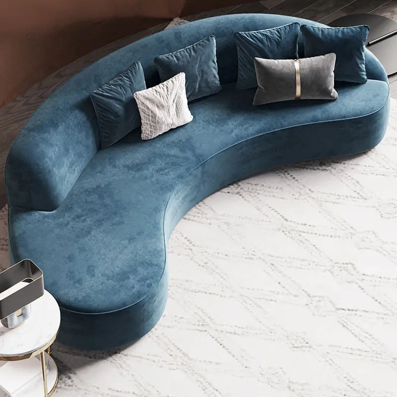 Furnistyle Popular Modern Design Living Room Furniture Metal Base White Fabric Sofa Curved Shape Sofa Set — image 3