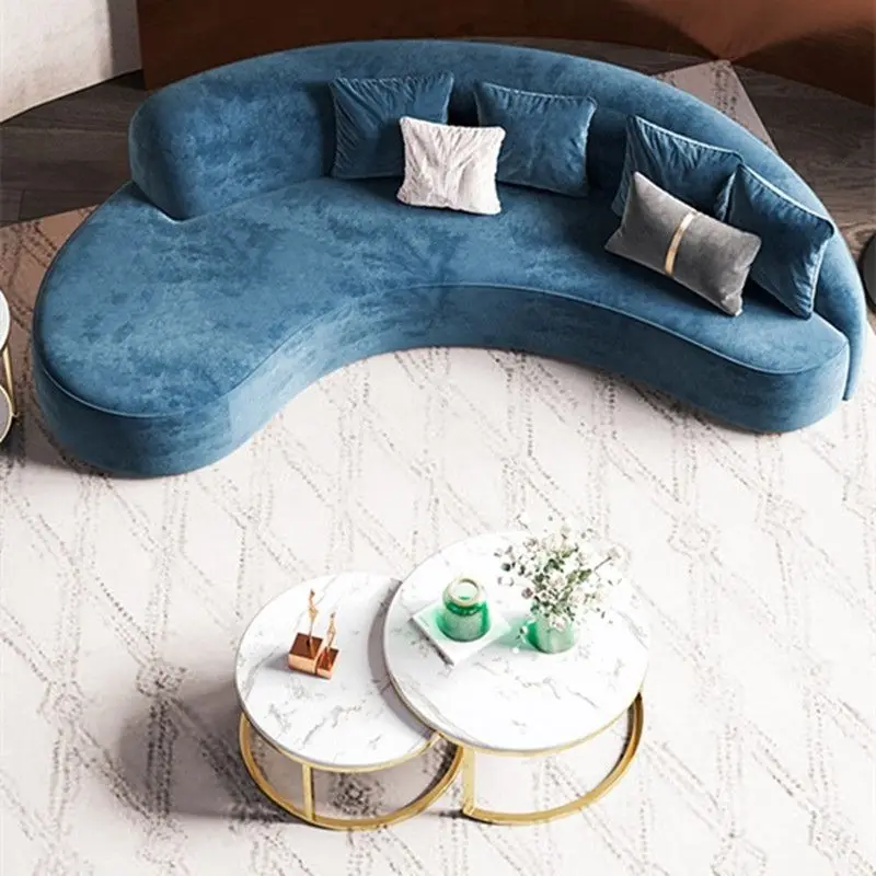 Furnistyle Popular Modern Design Living Room Furniture Metal Base White Fabric Sofa Curved Shape Sofa Set — image 5