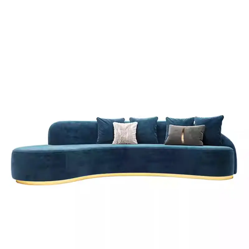 Furnistyle Popular Modern Design Living Room Furniture Metal Base White Fabric Sofa Curved Shape Sofa Set — image 6