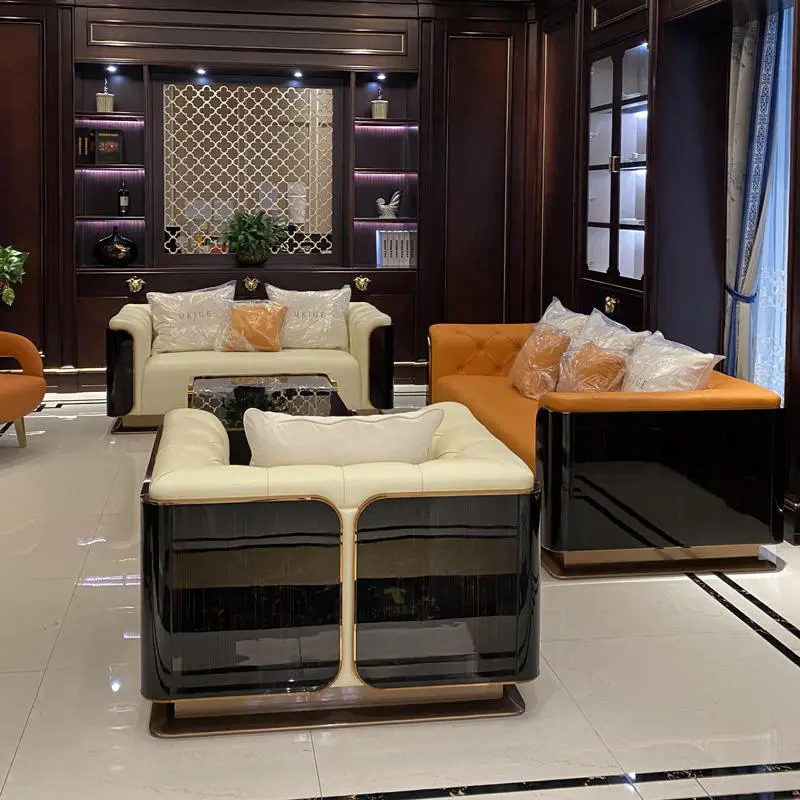 Furnistyle Chesterfield Luxury Genuine Leather Living Room Home Furniture Nordic Big Design Wooden Classical Arabic Sofa Sets — image 3