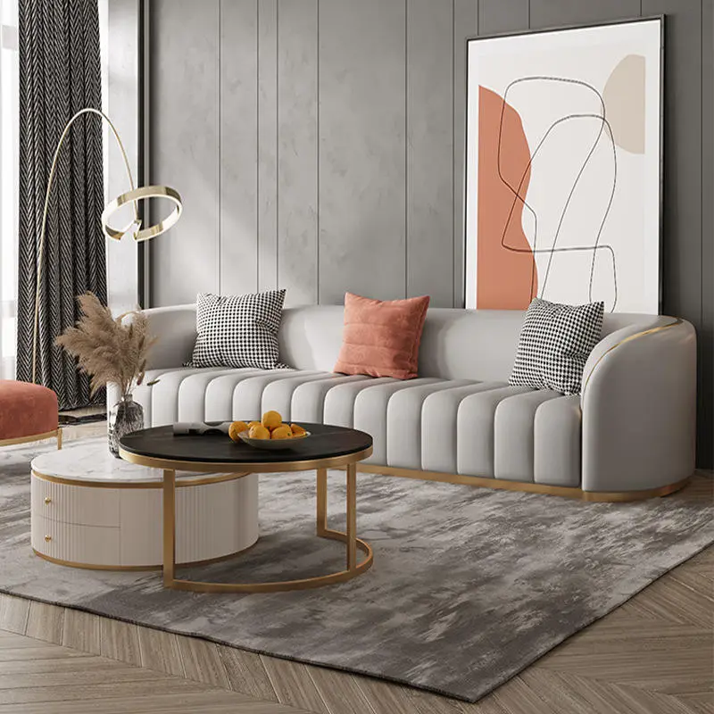 Furnistyle European Leather Sectional Sofa Modern Living Room Furniture Loveseat Accent Velvet — image 5