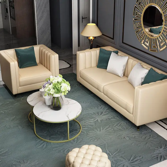 Wholesale Wood Frame Genuine Leather Tufted Kitchen Luxury Corner Sofa Set Modern 6 Seaters Furniture — view 1