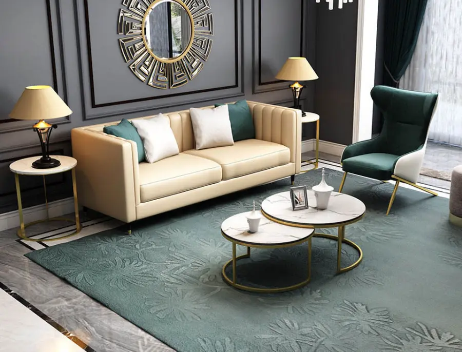 Wholesale Wood Frame Genuine Leather Tufted Kitchen Luxury Corner Sofa Set Modern 6 Seaters Furniture — image 3